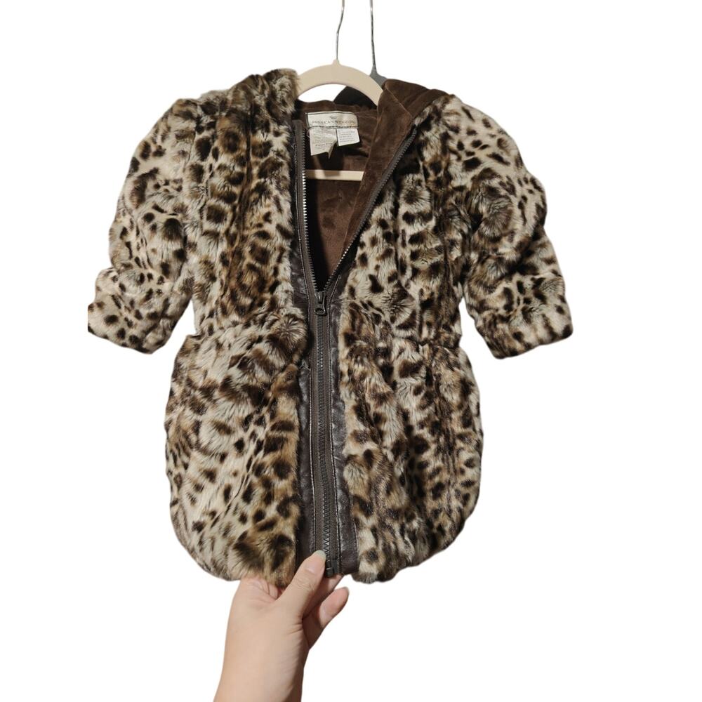 American Widgeon NWT Girls Faux Fur Hooded Coat Cheetah Animal Print Size 4